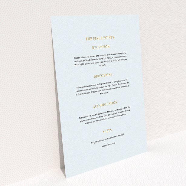 A wedding information sheet named "North Star". It is an A5 card in a portrait orientation. "North Star" is available as a flat card, with mainly white colouring.