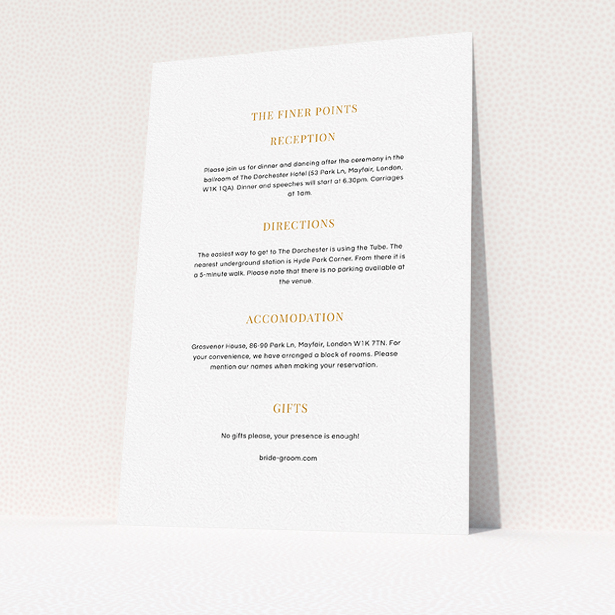A wedding information sheet design named "North Star". It is an A5 card in a portrait orientation. "North Star" is available as a flat card, with mainly white colouring.