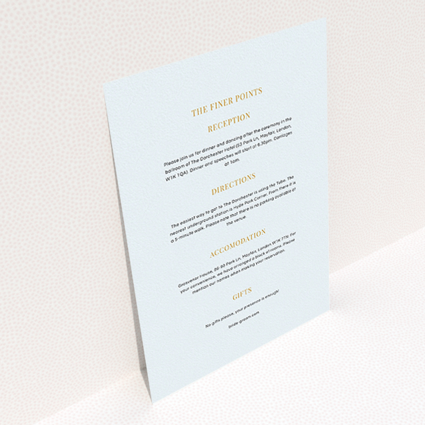 A wedding information sheet named "North Star". It is an A5 card in a portrait orientation. "North Star" is available as a flat card, with mainly white colouring.