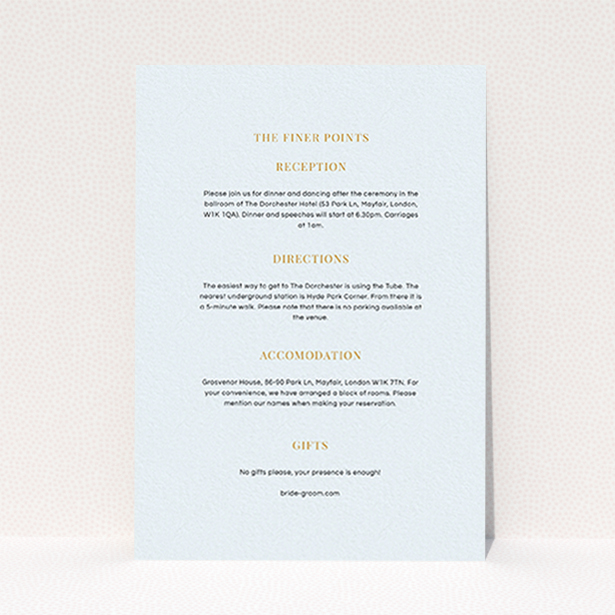 A wedding information sheet named "North Star". It is an A6 card in a portrait orientation. "North Star" is available as a flat card, with mainly white colouring.