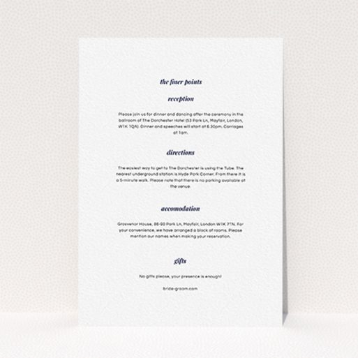A wedding information sheet named "Script switch". It is an A6 card in a portrait orientation. "Script switch" is available as a flat card, with mainly white colouring.