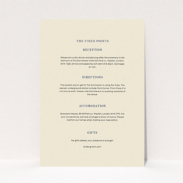 A wedding information sheet called "See you at the reception". It is an A6 card in a portrait orientation. "See you at the reception" is available as a flat card, with mainly cream colouring.