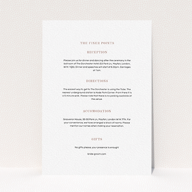 A wedding information sheet template titled "See you at the reception". It is an A6 card in a portrait orientation. "See you at the reception" is available as a flat card, with mainly white colouring.