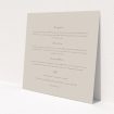 A wedding information sheet template titled "Shanghai Nights". It is a square (148mm x 148mm) card in a square orientation. "Shanghai Nights" is available as a flat card, with tones of dark cream and gold.