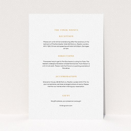A wedding information sheet called "Signature script". It is an A6 card in a portrait orientation. "Signature script" is available as a flat card, with mainly white colouring.
