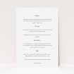 A wedding information sheet design named "Simply Love". It is an A5 card in a portrait orientation. "Simply Love" is available as a flat card, with mainly white colouring.