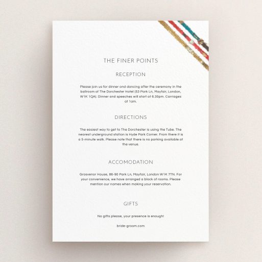 Wedding Information Sheet Design - "Ski pass" A wedding information sheet named "Ski pass". It is an A5 card in a portrait orientation. "Ski pass" is available as a flat card, with tones of white and blue.