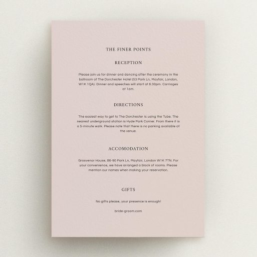 Wedding Information Insert Sheets - To The Left (Amber) A wedding information sheet named "To the left". It is an A5 card in a portrait orientation. "To the left" is available as a flat card, with mainly faded cream colouring.