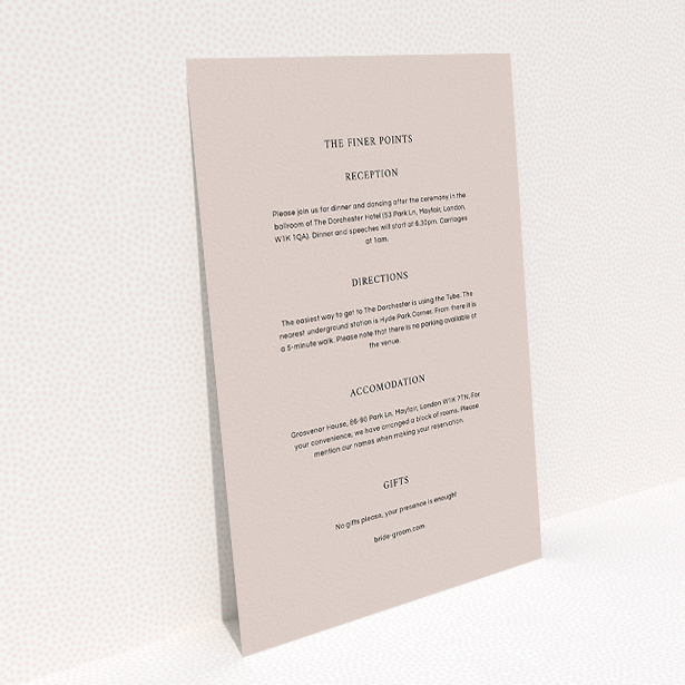 A wedding information sheet named "To the left". It is an A5 card in a portrait orientation. "To the left" is available as a flat card, with mainly faded cream colouring.