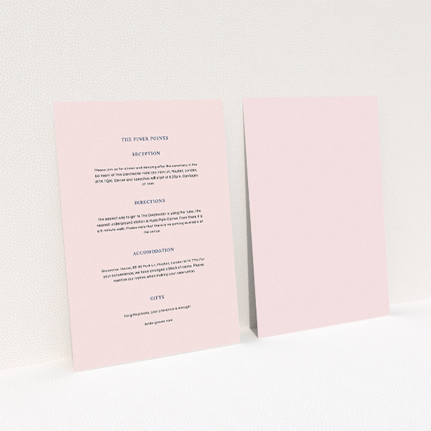 A wedding information sheet design named "To the left". It is an A5 card in a portrait orientation. "To the left" is available as a flat card, with mainly light pink colouring.