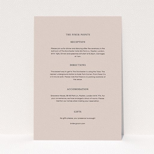A wedding information sheet named "To the left". It is an A6 card in a portrait orientation. "To the left" is available as a flat card, with mainly faded cream colouring.