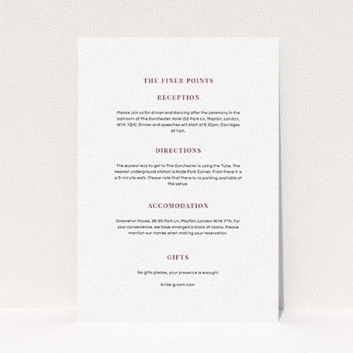 A wedding information sheet template titled "To the right". It is an A6 card in a portrait orientation. "To the right" is available as a flat card, with mainly white colouring.