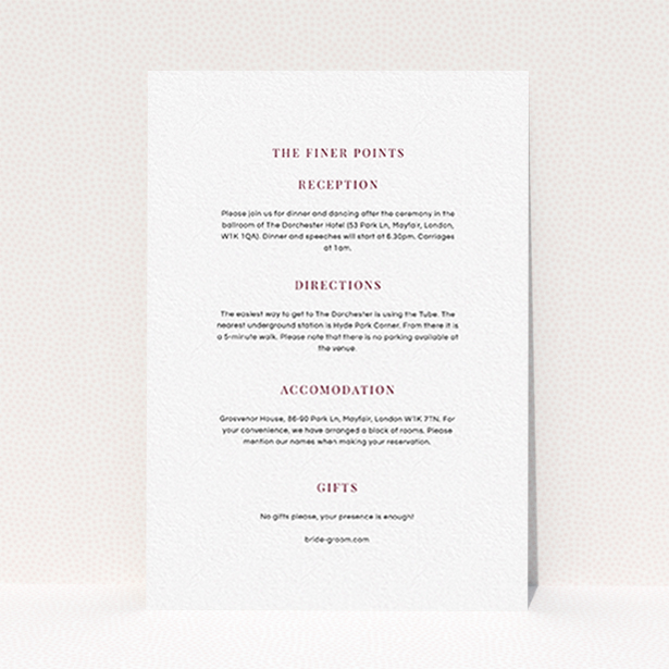 A wedding information sheet template titled "To the right". It is an A6 card in a portrait orientation. "To the right" is available as a flat card, with mainly white colouring.