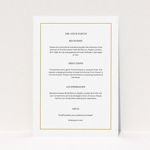 A wedding information sheet design titled "Together again". It is an A6 card in a portrait orientation. "Together again" is available as a flat card, with mainly white colouring.