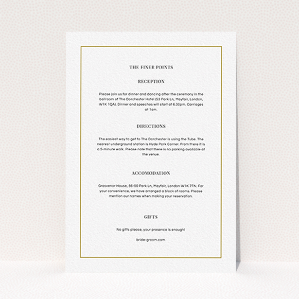 A wedding information sheet design titled "Together again". It is an A6 card in a portrait orientation. "Together again" is available as a flat card, with mainly white colouring.