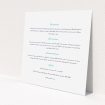 A wedding information sheet named "Two little ducks". It is a square (148mm x 148mm) card in a square orientation. "Two little ducks" is available as a flat card, with mainly white colouring.