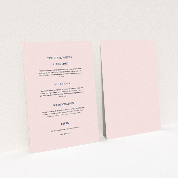 A wedding information sheet design titled "Wedding bands". It is an A5 card in a portrait orientation. "Wedding bands" is available as a flat card, with mainly light pink colouring.