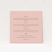 A wedding information sheet called "Wedding bells". It is a square (148mm x 148mm) card in a square orientation. "Wedding bells" is available as a flat card, with mainly light pink colouring.