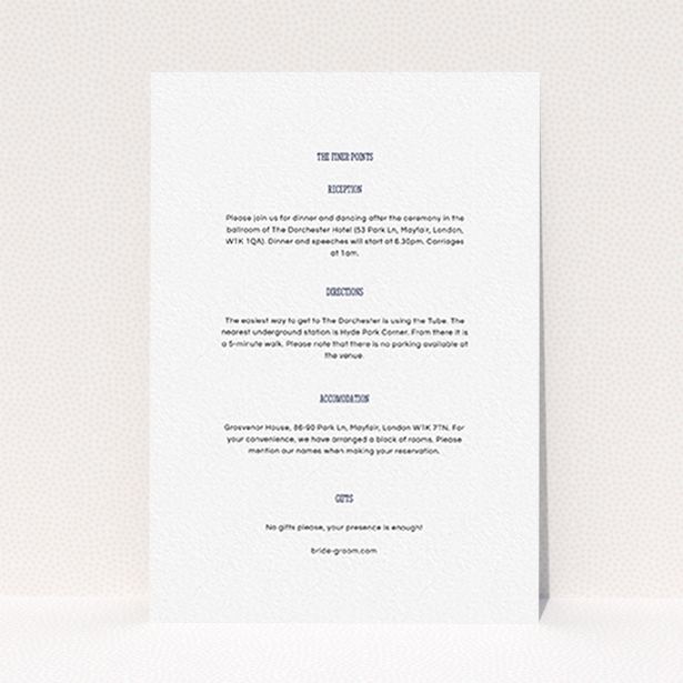 A wedding insert card design titled "Bold border". It is an A6 card in a portrait orientation. "Bold border" is available as a flat card, with mainly white colouring.