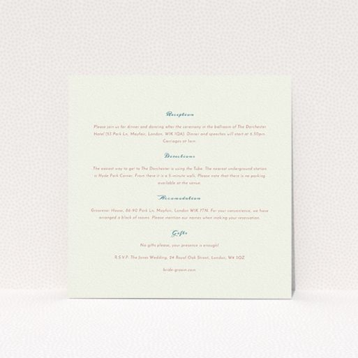 A wedding insert card template titled "Crayon splinters". It is a square (148mm x 148mm) card in a square orientation. "Crayon splinters" is available as a flat card, with tones of pale cream and red.