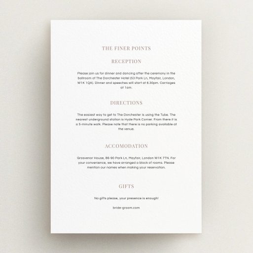 A wedding insert card named "Harrison notch". It is an A5 card in a portrait orientation. "Harrison notch" is available as a flat card, with mainly white colouring.