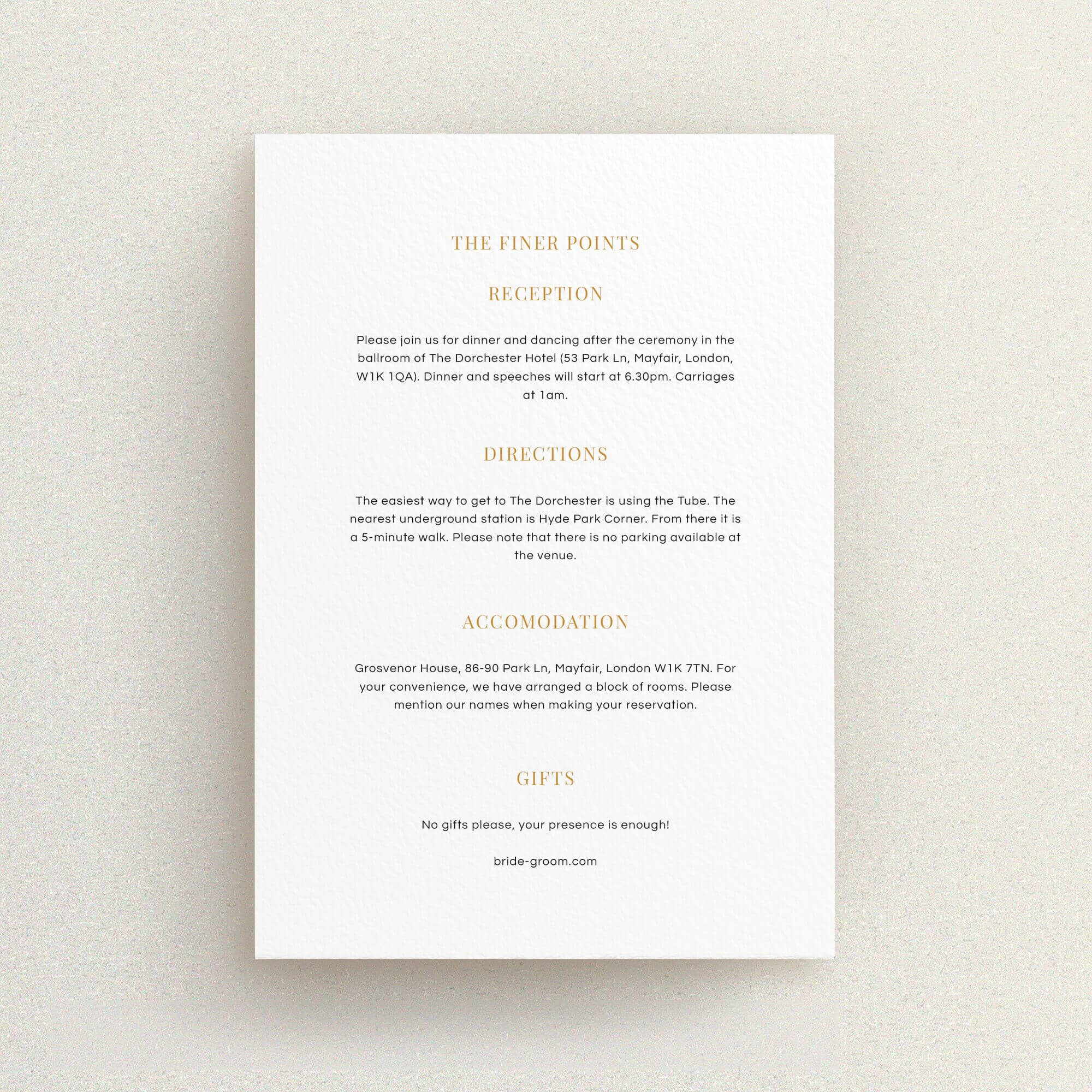 Card Notch Harrison notch in Wedding Information Insert Sheets