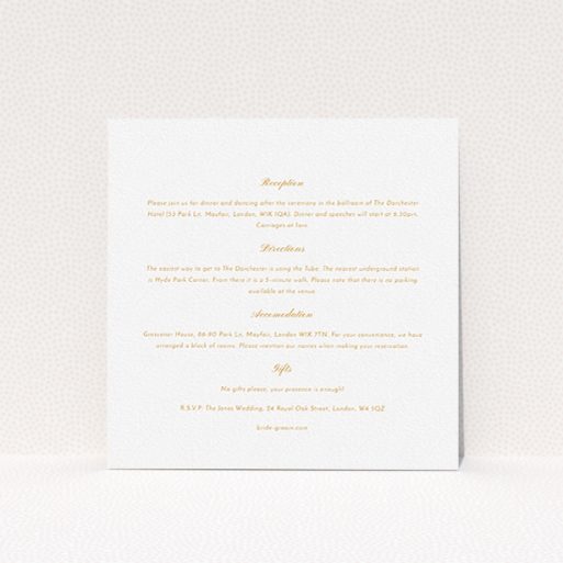 A wedding insert card template titled "Lovebirds". It is a square (148mm x 148mm) card in a square orientation. "Lovebirds" is available as a flat card, with mainly white colouring.
