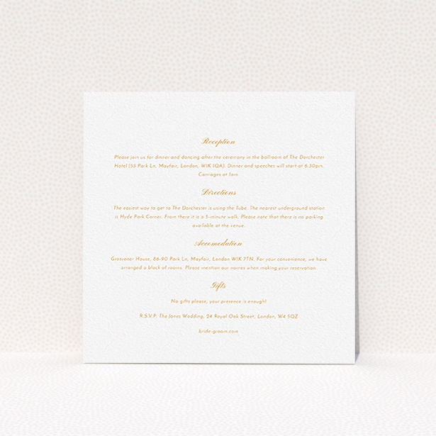A wedding insert card template titled "Lovebirds". It is a square (148mm x 148mm) card in a square orientation. "Lovebirds" is available as a flat card, with mainly white colouring.