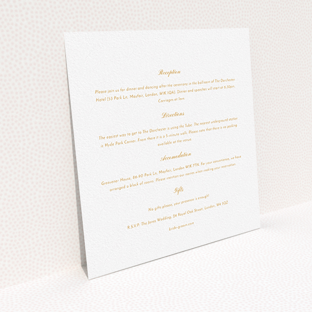 A wedding insert card template titled "Lovebirds". It is a square (148mm x 148mm) card in a square orientation. "Lovebirds" is available as a flat card, with mainly white colouring.