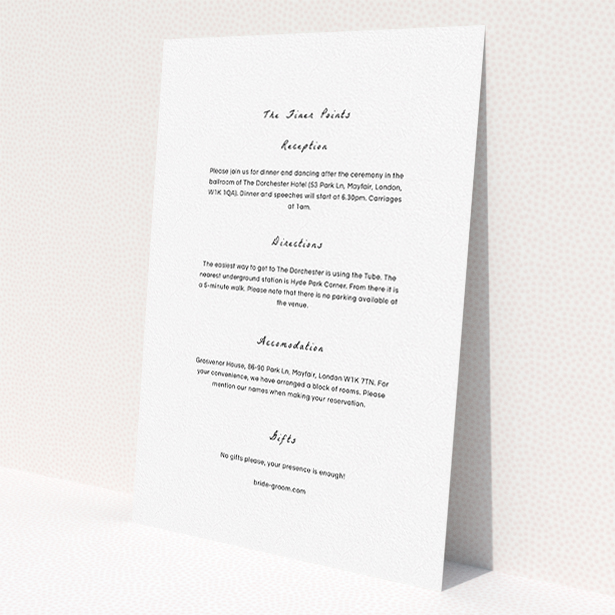 A wedding insert card design named 'My little daisy'. It is an A5 card in a portrait orientation. 'My little daisy' is available as a flat card, with mainly white colouring.