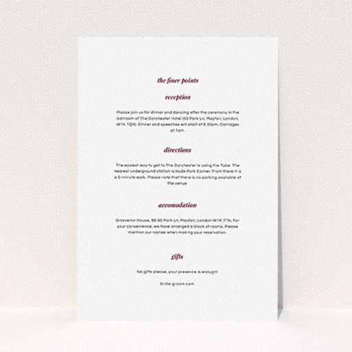 A wedding insert card called "Script switch". It is an A6 card in a portrait orientation. "Script switch" is available as a flat card, with mainly white colouring.