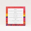A wedding insert card called "Setting Sun". It is a square (148mm x 148mm) card in a square orientation. "Setting Sun" is available as a flat card, with tones of red and yellow.
