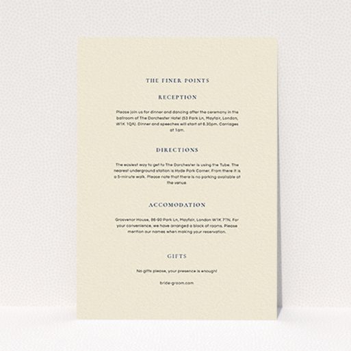 A wedding insert card named "Signature script". It is an A6 card in a portrait orientation. "Signature script" is available as a flat card, with mainly cream colouring.