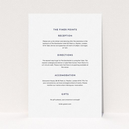 A wedding insert card named "Simple lines". It is an A5 card in a portrait orientation. "Simple lines" is available as a flat card, with mainly white colouring.