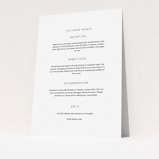 A wedding insert card called "Simple lines". It is an A5 card in a portrait orientation. "Simple lines" is available as a flat card, with mainly white colouring.