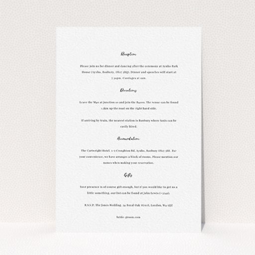 A wedding insert card named "Simply Love". It is an A6 card in a portrait orientation. "Simply Love" is available as a flat card, with mainly white colouring.
