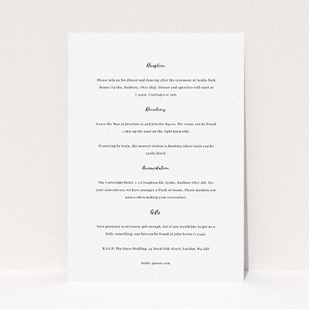 A wedding insert card named "Simply Love". It is an A6 card in a portrait orientation. "Simply Love" is available as a flat card, with mainly white colouring.