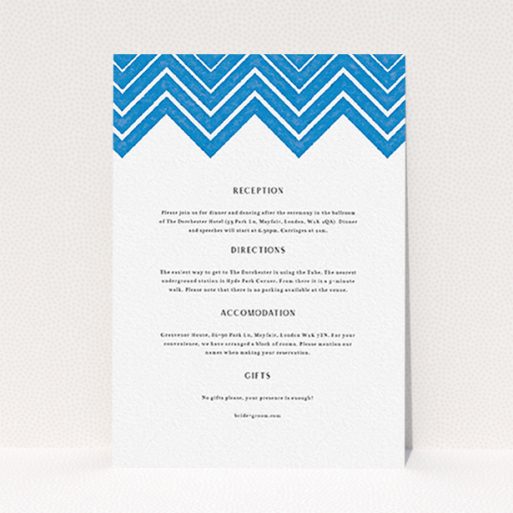 A wedding insert card design named "Skiapthos". It is an A6 card in a portrait orientation. "Skiapthos" is available as a flat card, with tones of blue and white.