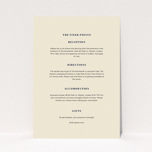 A wedding insert card design titled "Take on the sides". It is an A5 card in a portrait orientation. "Take on the sides" is available as a flat card, with mainly cream colouring.