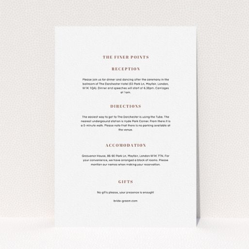 A wedding insert card named "Take on the sides". It is an A5 card in a portrait orientation. "Take on the sides" is available as a flat card, with mainly white colouring.