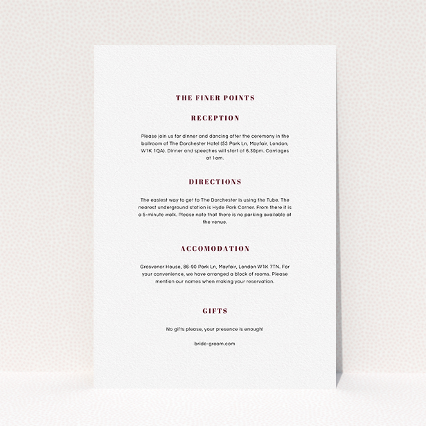 A wedding insert card template titled "Take on the sides". It is an A5 card in a portrait orientation. "Take on the sides" is available as a flat card, with mainly white colouring.
