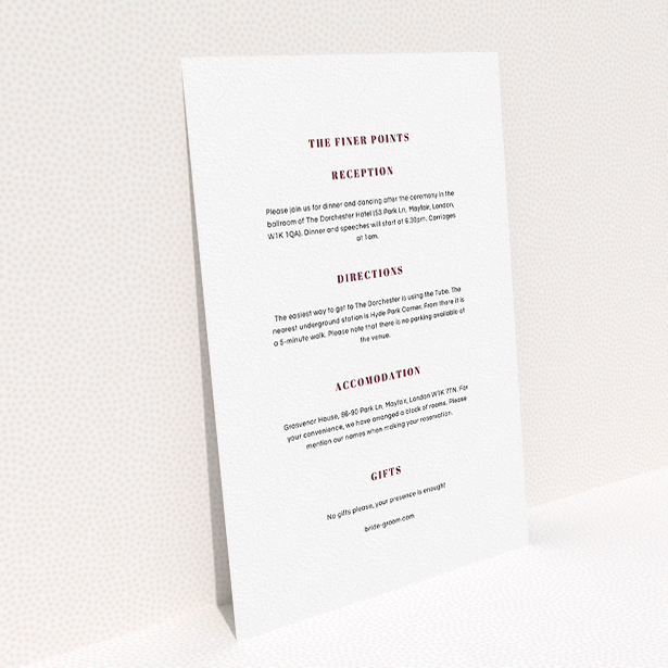 A wedding insert card template titled "Take on the sides". It is an A5 card in a portrait orientation. "Take on the sides" is available as a flat card, with mainly white colouring.