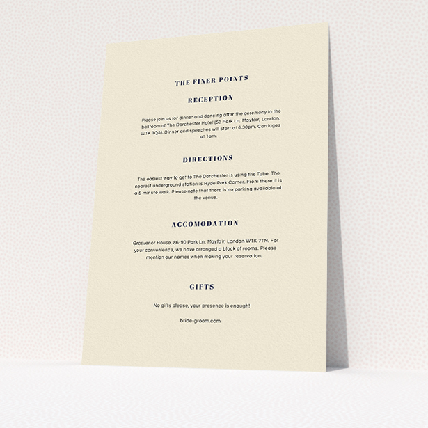 A wedding insert card design titled "Take on the sides". It is an A5 card in a portrait orientation. "Take on the sides" is available as a flat card, with mainly cream colouring.