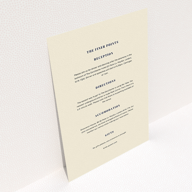 A wedding insert card design titled "Take on the sides". It is an A5 card in a portrait orientation. "Take on the sides" is available as a flat card, with mainly cream colouring.