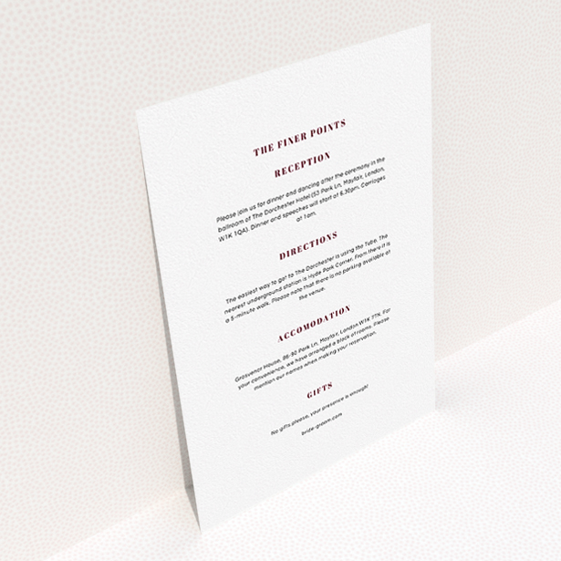 A wedding insert card template titled "Take on the sides". It is an A5 card in a portrait orientation. "Take on the sides" is available as a flat card, with mainly white colouring.