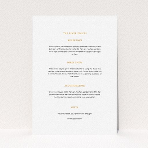 A wedding insert card called "To the left". It is an A6 card in a portrait orientation. "To the left" is available as a flat card, with mainly white colouring.