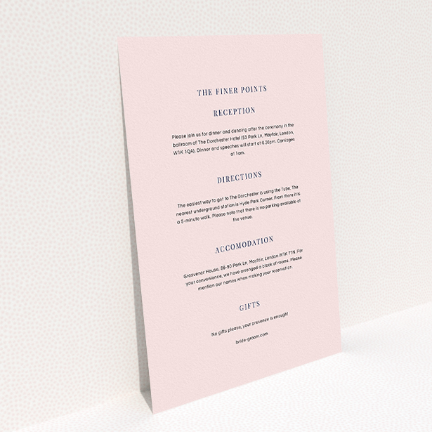 A wedding insert card called "To the right". It is an A5 card in a portrait orientation. "To the right" is available as a flat card, with mainly light pink colouring.