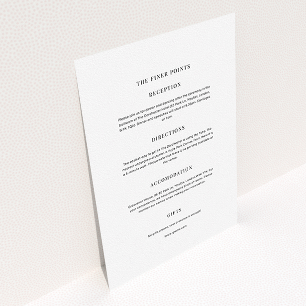 A wedding insert card template titled "To the right". It is an A5 card in a portrait orientation. "To the right" is available as a flat card, with mainly white colouring.