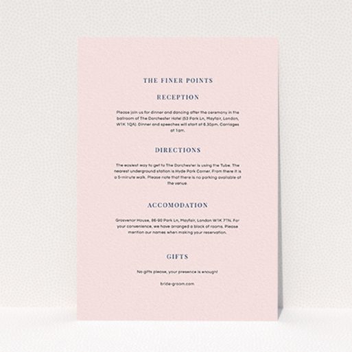 A wedding insert card named "To the right". It is an A6 card in a portrait orientation. "To the right" is available as a flat card, with mainly light pink colouring.