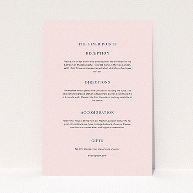 A wedding insert card named "To the right". It is an A6 card in a portrait orientation. "To the right" is available as a flat card, with mainly light pink colouring.